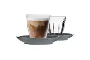 Duralex 12 Piece Picardie Glass Coffee Cup and Ceramic Saucer Set - Modern Style Tumbler Mug for Latte Cappuccino - Grey - 200ml