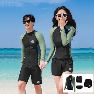 【泳衣果】泳裝M-2L博卡情侶泳衣色塊綠外套短褲四件式(女生)