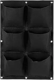 SEIWEI Vertical Hanging Planter Bags, 1 Pack 6 Pocket Hanging Wall Planter Planting Grow Bags Outdoor Indoor Gardening Greening Flower Container, Planting Bags Storage Bags, Black
