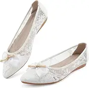 [Almusen] Flats for Women Ballets Shoes: Comfortable Pointed Toe Bowknot Lace Womens Flats Dressy - Fashion Floral Slip On Casual Shoes for Wedding Party Dating