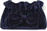 Makeup Bag Lazy Cosmetic Bag Travel Portable Storage Organizer Velvet Make up Pouch with Cute Bowknot for Women and Girl VanFn P.Travel Series Navy Blue