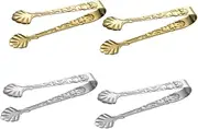 Gatuida 4Pcs Mini Tongs Stainless Steel Ice Cube Tongs with Design for Sugar Appetizers and Desserts Elegant Serving Tool for Home Kitchens