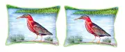 Pair of Betsy Drake Green Heron II Large Indoor Outdoor Pillows 16 In. X 20 In.