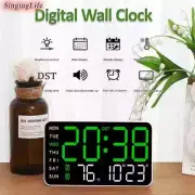 Digital Wall Clock Temperature Date Week Display Dual Alarm Clock Voice Control