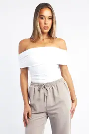White Off Shoulder Bodysuit Supersoft - Size 16XL, Women's Bodysuit