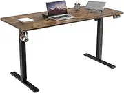 ERGOMAKER Electric Standing Desk 140x60cm (55.1"x23.6"), Height Adjustable Standing Desk with Splice Board, Stand Up Desk with Hook and Memory Smart Handset(Black Frame + Rustic Brown Desktop)