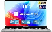 [FUNYET] 16 Inch Laptop Computer 2025 Windows 11 Pro, 16GB RAM 1TB SSD, 12th Gen N150 Processor(up to 3.6GHz), Backlit Keyboard, FHD 1920 * 1200, Fingerprint Unlock