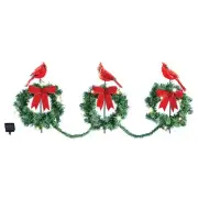 Set of 3 Cardinal Wreath Christmas Path Stakes with Solar Powered Lights
