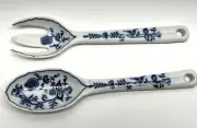 New Old Stock BLUE DANUBE WHITE PORCELAIN SALAD SERVING MATCHING FORK Spoon SET