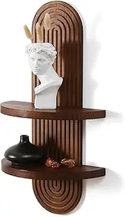 GRID FORTE Modern Wall Shelf with Arched Wood Design Mid-Century Double Floating Rainbow Shelves for Indoor Decoration Holding Planter Ornaments, 22 x 11.6 Inch (Walnut)