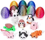 8pcs Mini Dragon Eggs 3D Printed Animals Mini Easter Basket Stuffers Easter Eggs 3D Printed Animals Set Tiny Animals Figurines Set