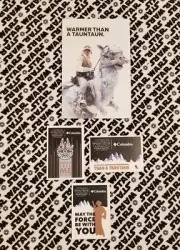 VERY RARE LIMITED-EDITION STAR WARS ECHO BASE COLUMBIA JACKET CARD + 3 STICKERS