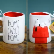 Peanuts Rae Dunn Snoopy Mug "Home Sweet Home" 75 Years, Double Sided Coffee Cup
