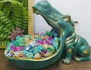 CUZOKOLA House Hippo Statue,Large Hippopotamus Figurine Resin Sculpture for Home Decor Funny Candy Dish Candy Bowl Tray,Key Bowl,Big Mouth Container Art Decoration Sundries Storage Box(Dark Blue)
