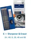 Faber Castell Goldfaber 6 Pencils Graphite Sketch Set Sharpener Eraser 18-114000
