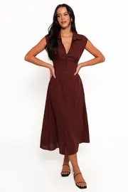 [PUP52] Cami Midi Dress - Chocolate Brown XS Chocolate Brown