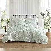 [Laura Ashley] Quilt Set, Luxuriously Soft Bedding with Matching Shams, Floral Design, Elegant Home Essentials (Adorabelle Silhouette Green, Full/Queen)