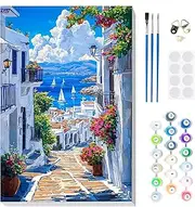 MOGTAA Paint by Numbers for Adults Beginner with Frame, Coastal Town Paint by Numbers for Adults, Kids' Painting by Numbers, DIY Oil Painting Kits Mountains Art Crafts for Home Decor, 8x12in