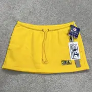 Guizio x Champion Skirt Women Small 11” Yellow Micro Mini Skirt Fleece Lined NWT