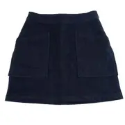 Loft Women's Denim Mini Skirt Size Dark Wash Patch Pockets Exposed Zipper