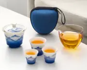 Traditional Chinese Gaiwan Tea Set Travel Carrier Bag Teapot Tea Cup Blue White