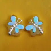 Erick's Sterling Silver Blue Opal Butterfly Stud Earrings Taxco.925