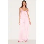 Dusty Pink Satin Flower Trim Cami Long Pj Set, Dusty Pink
