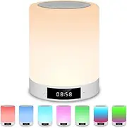 Night Light Bluetooth Speaker, Alarm Clock Touch Sensor Bedside Lamp Dimmable Warm Light & Color Changing RGB LED Table Lamp, MP3 Music Player for Kids, Bedroom, Camping