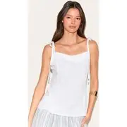 White Linen Look Tie Strap Cami Top, White