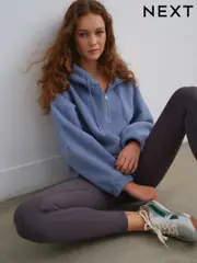 Light Blue Hooded Soft Teddy Borg Quarter Zip Fleece (AF5845) | $71