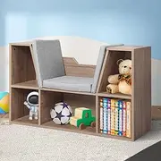 Levede Kids Bookcase Toys Box Shelf Storage Cabinet Container Children Unit Organiser Bookshelf Bedroom Wooden Seat Reading Nook (Brown)