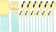 NEPIAN 24Pcs Gold Cutlery Set Mirror Dinnenrware Set Stainless Steel Flatware Fork Spoon Teaspoon Tableware Storage Rack Leisurely (Color : 24Pcs Mint Gold)