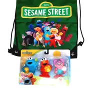 Sesame Street Bundle Floating Fun Friends Bath Toys & Black Bag Backpack NEW