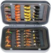 Qitewwrme Fly Fishing Flies Kit, 24-100Pcs Handmade Fly Fishing Artificial Fly Baits Lures with Dry/Wet Flies, Streamers, Fly Assortment Trout Bass Fishing with Fly Box (40Pcs/Kit(6 Mixed Styles))