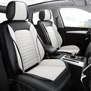 SCDOOCA Car Seat Covers Full Set, Luxury Leather Car Seat Covers, Breathable and Waterproof Automotive Seat Covers, Universal Anti-Slip Seat Protector Fit for Most Cars (Black and White, Full Set)