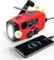 Hand Crank Radio - 2000mAh AM/FM/NOAA Weather Radio with SOS Alarm,LED Flashlight,USB Charged and Solar Power for Emergency,Camping