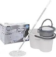 White Magic Turbo Spin Mop – Hand Press – Floor Cleaning System – Cleaning Agitator - Cleans All Hard Floors – Tile, Timber, Stone, Vinyl - White/Grey – Original & Best