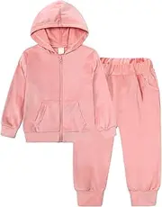 [Happy Cherry] Girls' Tracksuit Set of 2 Velour Zip Up Hoodie and Jogger Outfits Children's Winter Autumn Lounge Wear Sets Fleece Sports Activewear 100-150