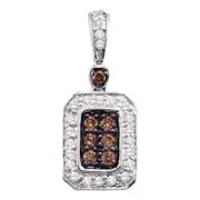 14k White Gold Brown Diamond Rectangle Cluster Pendant 1/4 Cttw