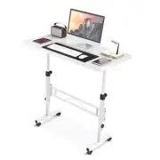 Small Standing Desk Adjustable Height, Mobile Stand Up Desk with Wheels, White