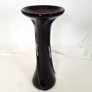 Purple Amethyst Hand Blown Art Glass Twisted Vase Tulip Trumpet Vint Decor 14"