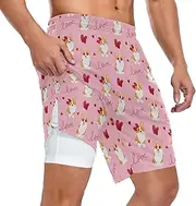 [ZZXXB] Cute Corgi Dog Love Heart Athletic Shorts for Men with Pockets 2 in 1 Quick Dry Running Shorts S-3XL