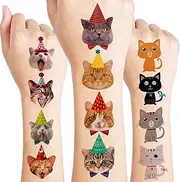 96 PCS Super Cute Cat Cats Pet Pre-Cut Temporary Tattoos for Kids Themed Birthday Party Supplies Favors Decorations 8 Sheets Fake Tattoo Stickers Gifts For Boys Girls School Rewards Home Activity