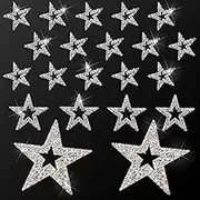 21 Pieces Iron on Star Patches - Adhesive Glitter Rhinestone Shiny Appliques for Jeans, Bag, Pant, Clothing Repair Decoration (Silver)