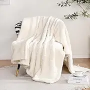 Blanket for Women, Sherpa Throw Blanket for Couch, Flannel Cozy Soft Blanket for Bed - Fleece, Off White, 80x90 Inches