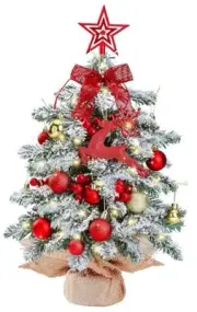 23.6’’ Mini Snow Frosted Christmas Tree Table Top Lighted Artificial Xmas Red