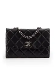 2011-2012 Black Lambskin Quilted Double Sided Wallet On Chain