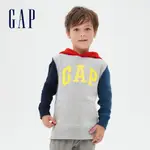 GAP 男童裝 LOGO漸層長袖帽T-灰色拼接(615971)