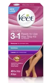 Veet Ready To Use Wax Strips Leg & Body Wax Strips & 6 Finishing Wipes 40 ct