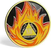 Flame Triangular 13 Year Sobriety Coin | Alcoholics Anonymous AA Coins Sobriety Gifts for Men & Women | Celebratory Unity Service AA Coin for Annual Sober Chip Anniversary | AA Chips and AA Medallions